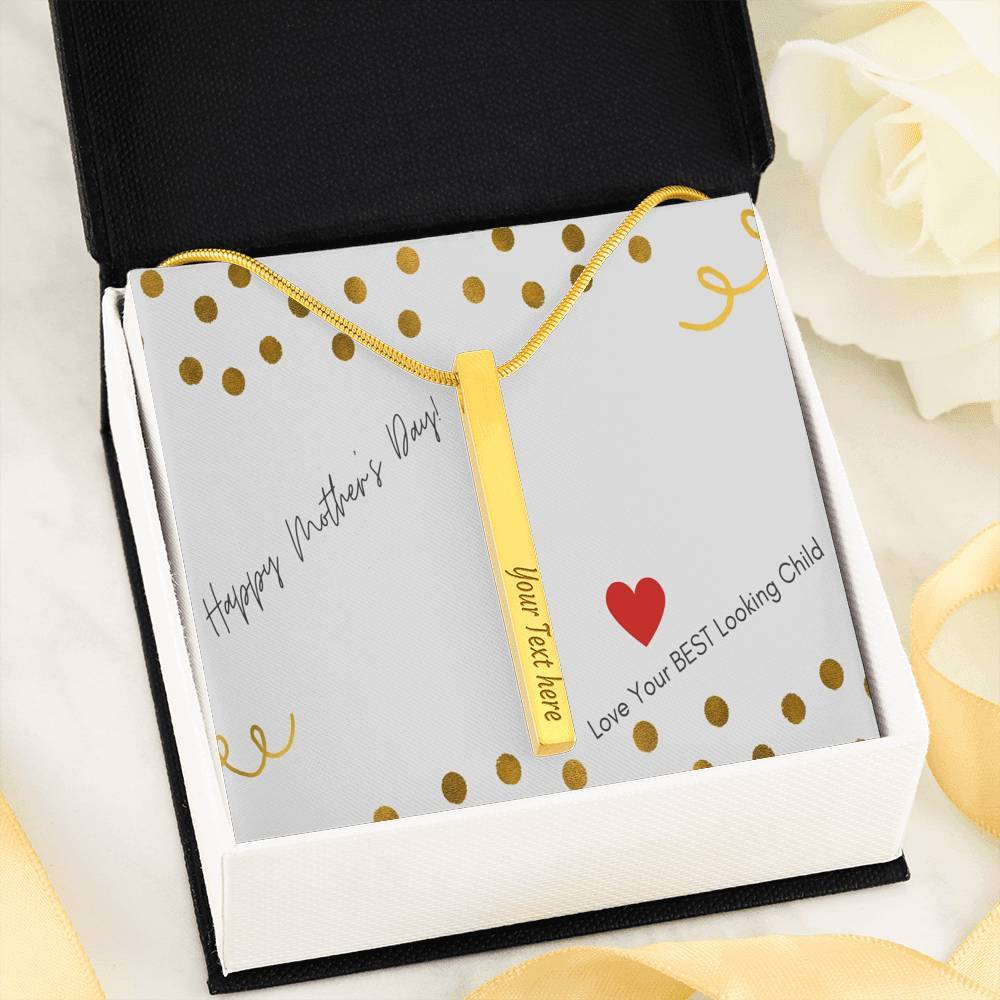 Luxury Vertical Bar Necklace with 2 Sides Engraving and Custom Designed Message Card