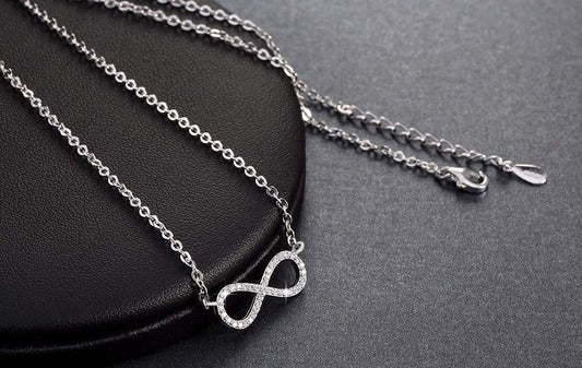 Infinity Pendant Silver Plated Necklace with Full Crystal - Surpriceme.com