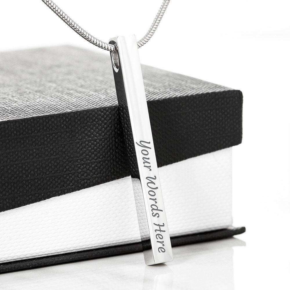 Luxury Vertical Bar Necklace with 2 Sides Engraving and Custom Designed Message Card - Surpriceme.com